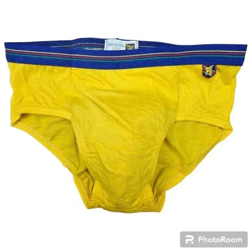 80s Made In The Usa Mens Hip Brief By Spring City Knitting Co Yellow Small